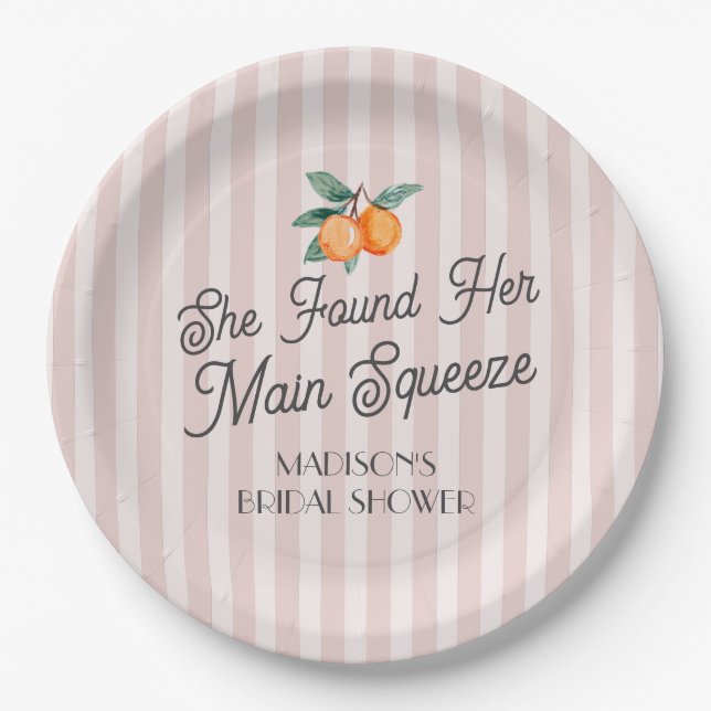 Pink Cutie Main Squeeze Citrus Bridal Shower Paper Plates (Front)