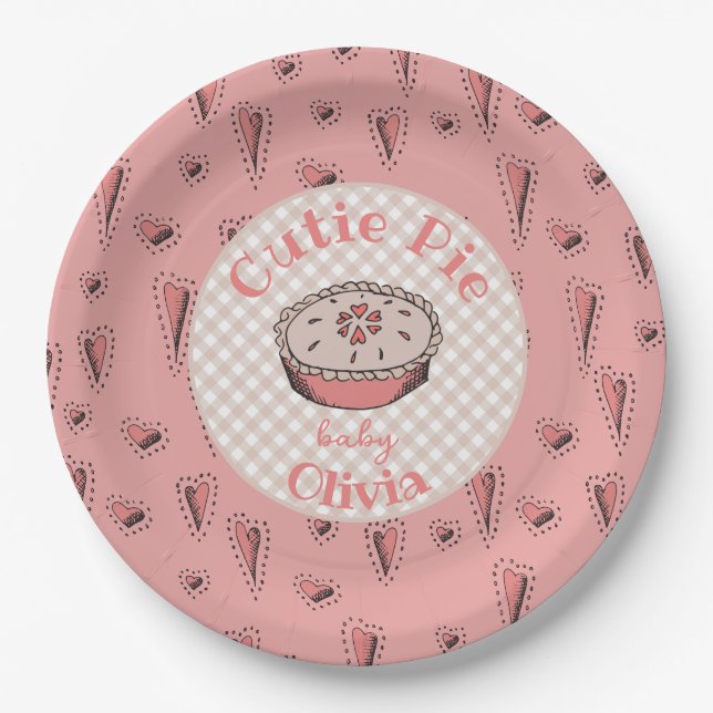 Pink Cutie Pie Autumn Baby Girl Paper Plates (Front)