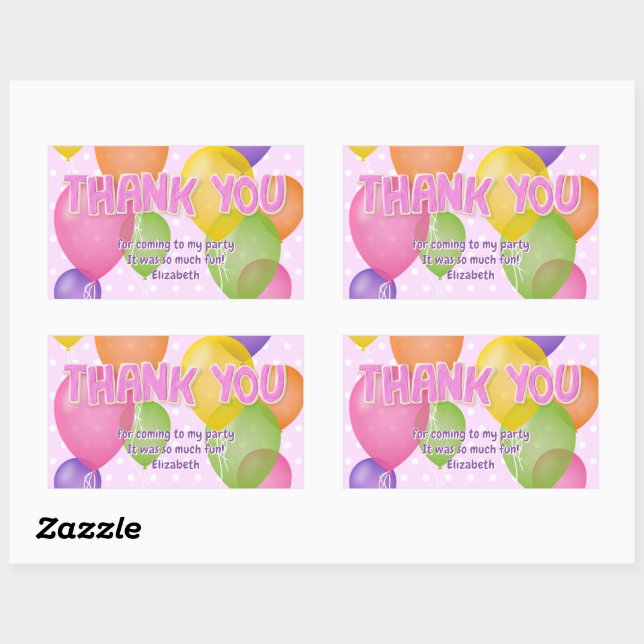 pink cutout cookies balloons birthday thank you rectangular sticker (Sheet)