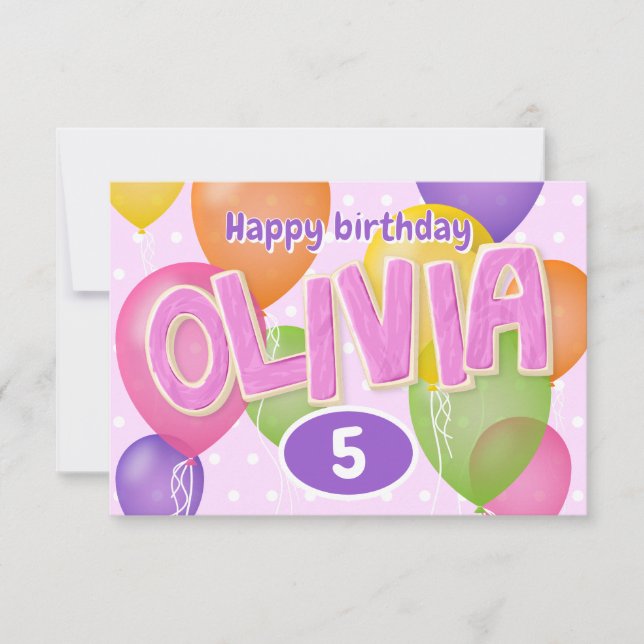 pink cutout letters cookies Olivia birthday Card (Front)