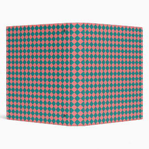 Pink Cyan Checker Diamond Pattern 3 Ring Binder