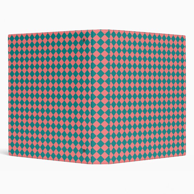 Pink Cyan Checker Diamond Pattern 3 Ring Binder (Background)