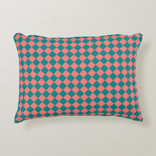 Pink Cyan Checker Diamond Pattern Accent Pillow