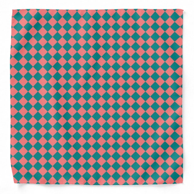 Pink Cyan Checker Diamond Pattern Bandana (Front)