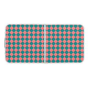 Pink Cyan Checker Diamond Pattern Beer Pong Table