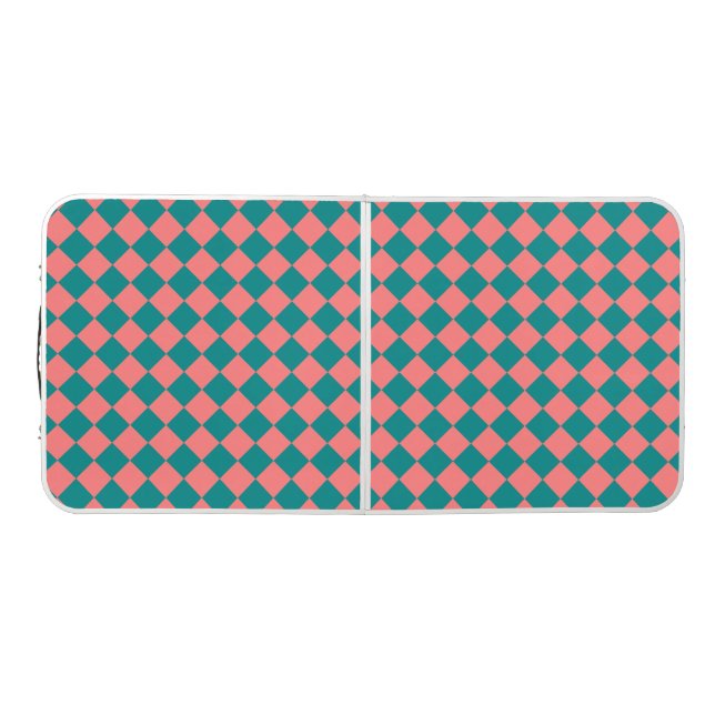 Pink Cyan Checker Diamond Pattern Beer Pong Table (Top)