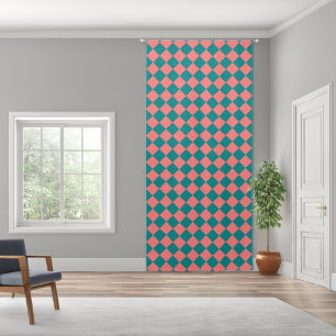 Pink Cyan Checker Diamond Pattern Blackout Curtains