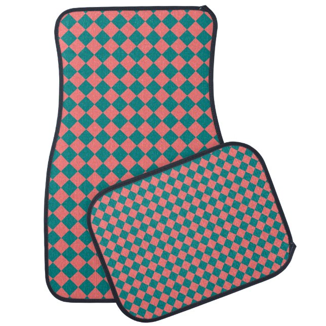 Pink Cyan Checker Diamond Pattern Car Floor Mat (Set)