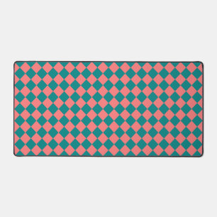 Pink Cyan Checker Diamond Pattern Desk Mat
