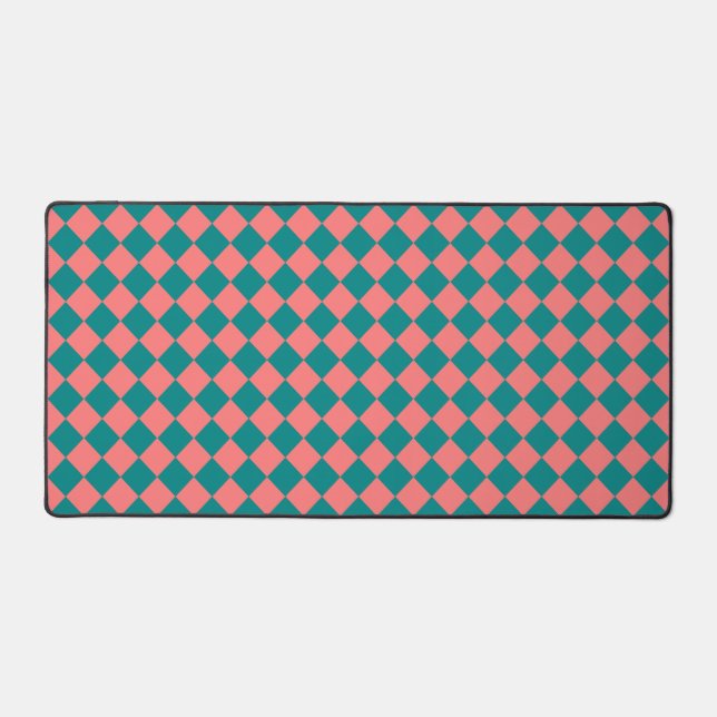 Pink Cyan Checker Diamond Pattern Desk Mat (Front)