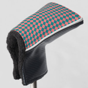 Pink Cyan Checker Diamond Pattern Golf Head Cover
