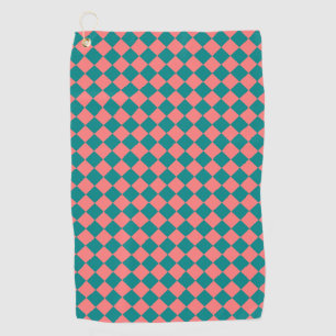Pink Cyan Checker Diamond Pattern Golf Towel
