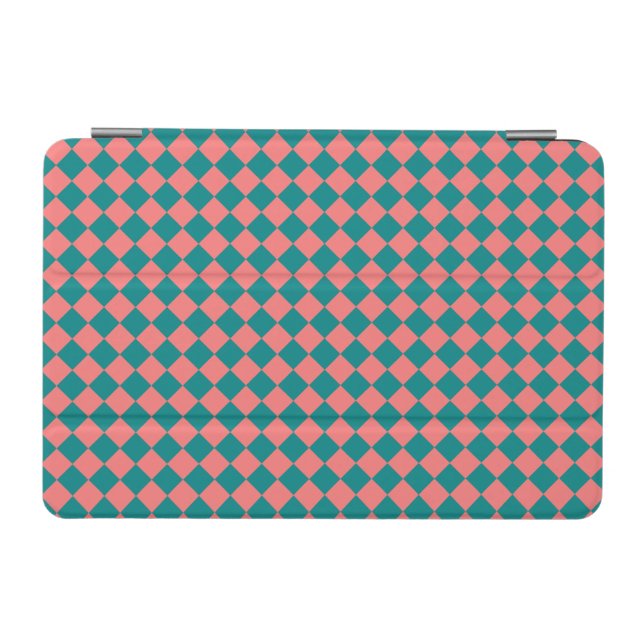 Pink Cyan Checker Diamond Pattern iPad Mini Cover (Horizontal)