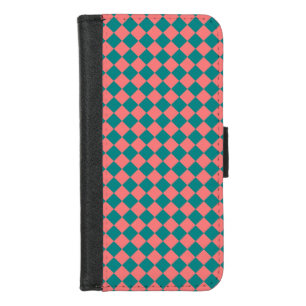 Pink Cyan Checker Diamond Pattern iPhone 8/7 Wallet Case