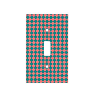 Pink Cyan Checker Diamond Pattern Light Switch Cover