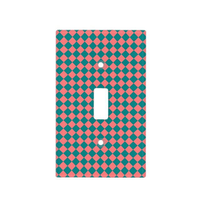 Pink Cyan Checker Diamond Pattern Light Switch Cover (Front)