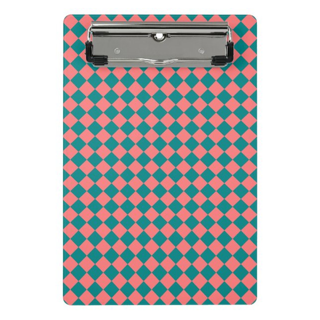 Pink Cyan Checker Diamond Pattern Mini Clipboard (Front)