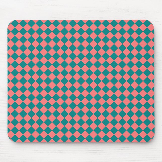 Pink Cyan Checker Diamond Pattern Mouse Pad (Front)