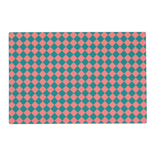 Pink Cyan Checker Diamond Pattern Placemat (Front)