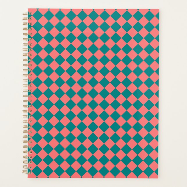 Pink Cyan Checker Diamond Pattern Planner (Front)