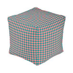 Pink Cyan Checker Diamond Pattern Pouf