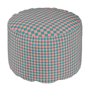 Pink Cyan Checker Diamond Pattern Pouf