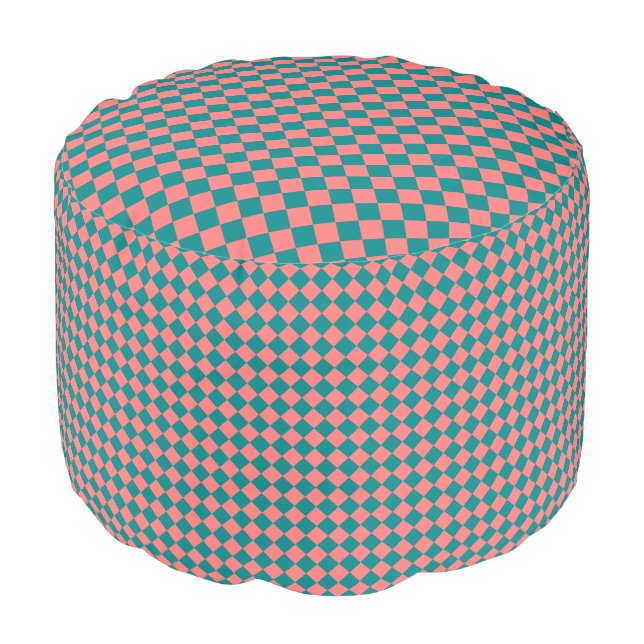Pink Cyan Checker Diamond Pattern Pouf (Angled Front)