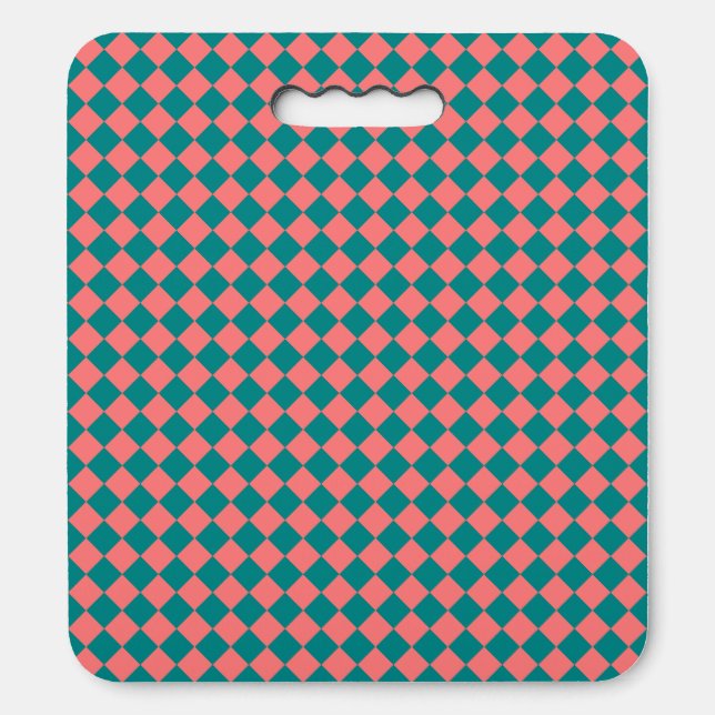 Pink Cyan Checker Diamond Pattern Seat Cushion (Front Vertical)
