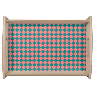 Pink Cyan Checker Diamond Pattern Serving Tray