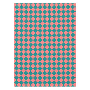 Pink Cyan Checker Diamond Pattern Tablecloth