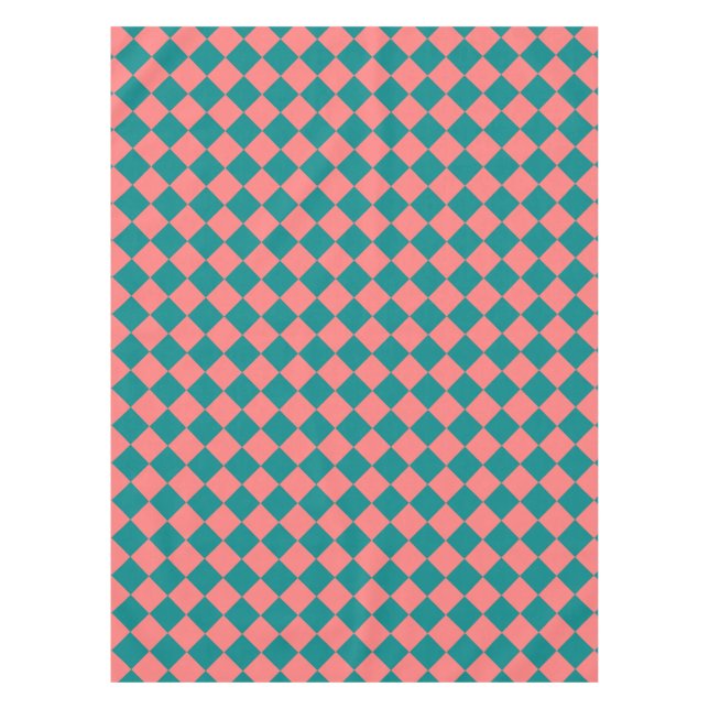 Pink Cyan Checker Diamond Pattern Tablecloth (Front)