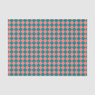 Pink Cyan Checker Diamond Pattern Tissue Paper