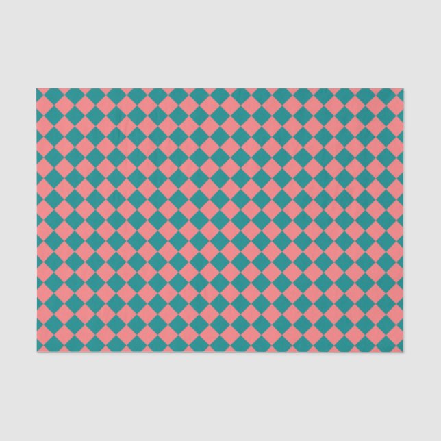 Pink Cyan Checker Diamond Pattern Tissue Paper (Front)