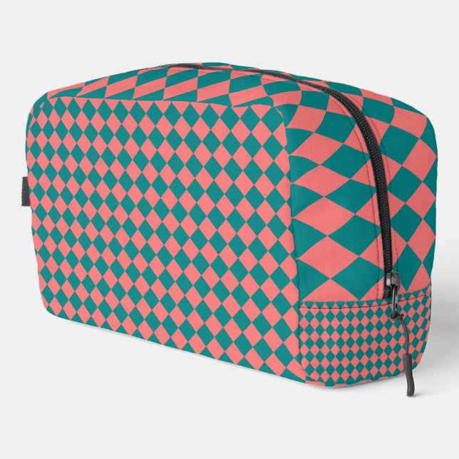 Pink Cyan Checker Diamond Pattern Toiletry Bag (Right Corner)