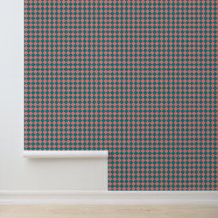 Pink Cyan Checker Diamond Pattern Wallpaper