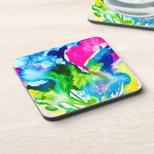 Pink Cyclamen flower abstract watercolor Beverage Coaster