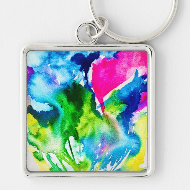 Pink Cyclamen flower abstract watercolor Keychain (Front)