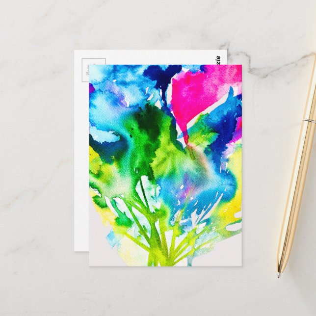 Pink Cyclamen flower abstract watercolor Postcard (Front/Back In Situ)