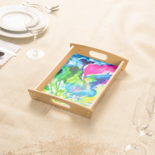 Pink Cyclamen flower abstract watercolor Serving Tray