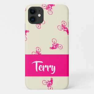 Pink cyclist silhouette pattern iPhone 11 case