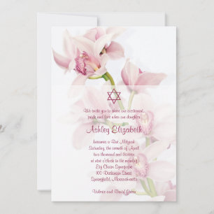 Pink Cymbidium Orchid Bat Mitzvah Invitation