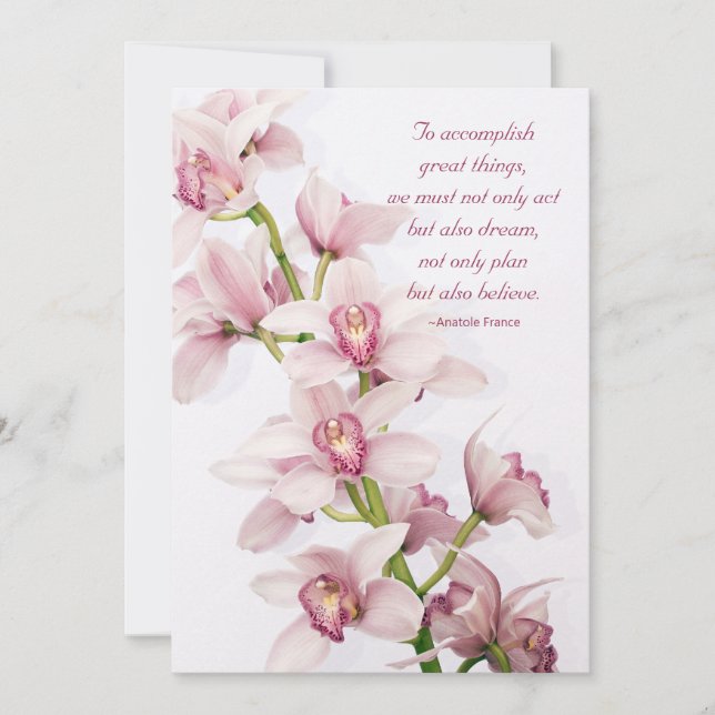 Pink Cymbidium Orchid Floral Graduation Invitation (Front)