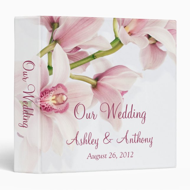 Pink Cymbidium Orchid Floral Wedding Binder (Front/Spine)