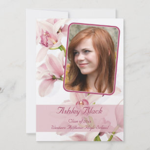 Pink Cymbidium Orchid Photo Graduation Invitation