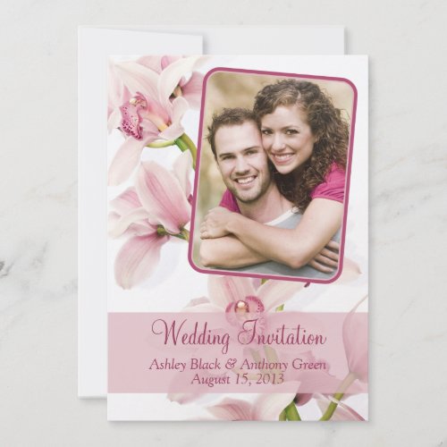 Pink Cymbidium Orchid Photo Wedding Invitation