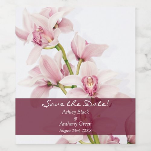 Pink Cymbidium Orchid Photo Wedding Save the Date Wine Label