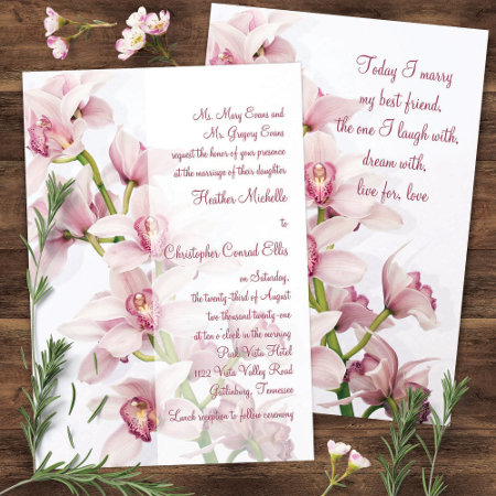 Pink Cymbidium Orchid Wedding Invitation 5x7 Size