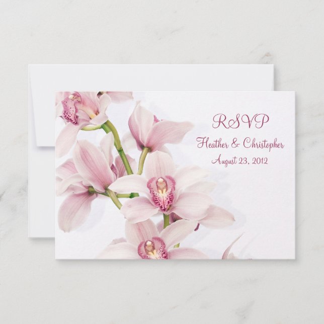 Pink Cymbidium Orchid Wedding Reply RSVP Card (Front)