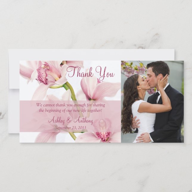 Pink Cymbidium Orchid Wedding Thank You Photocard (Front)