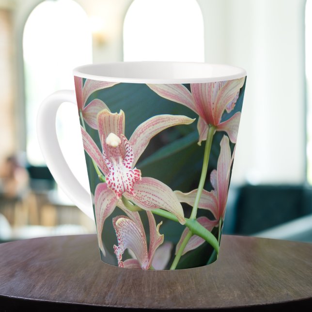 Pink Cymbidium Orchids Floral Latte Mug (In Situ)